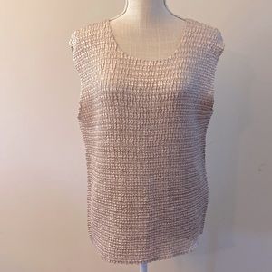 NICOLA shiny beige VINTAGE knit crinkle pleated sleeveless tank top size 2X